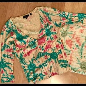 BCBG MAXAZRIA  beaded cardigan and tank top set